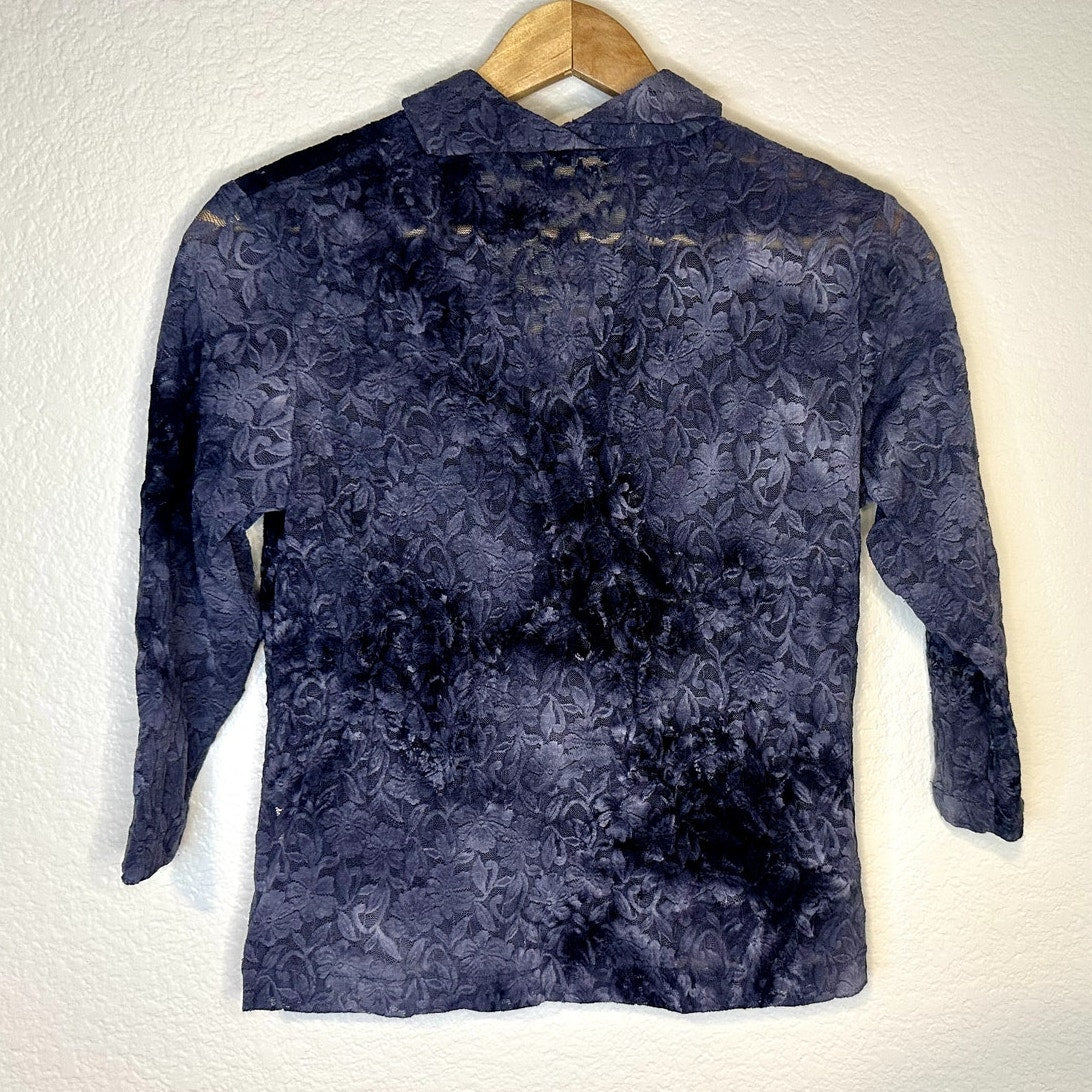 Andria Lieu Vintage Gray Lace Sheer Top L