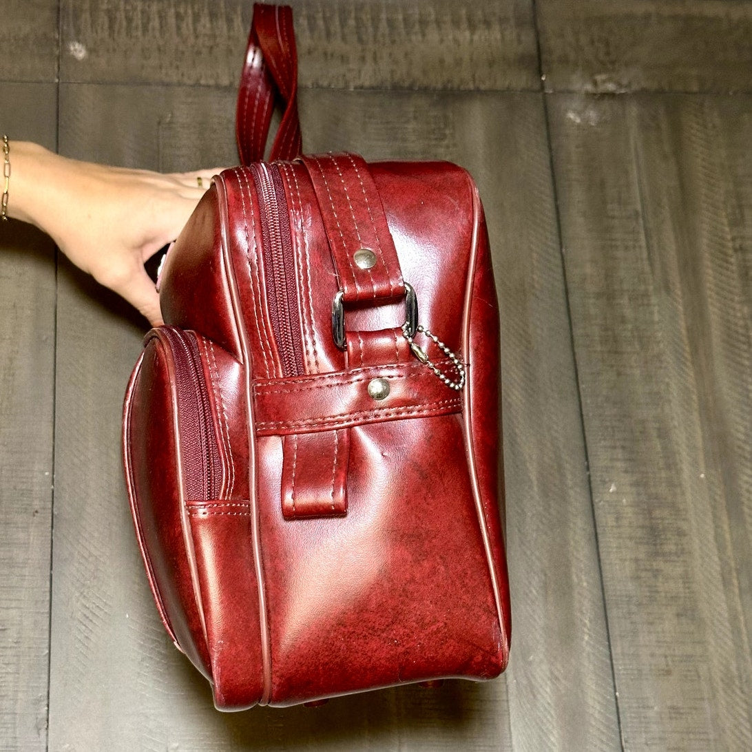 American Tourister Vintage Burgundy Leather Luggage Carry On