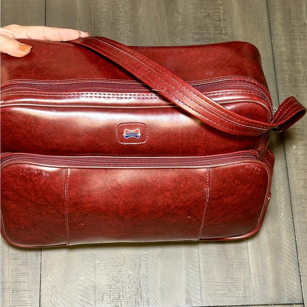 American Tourister Vintage Burgundy Leather Luggage Carry On