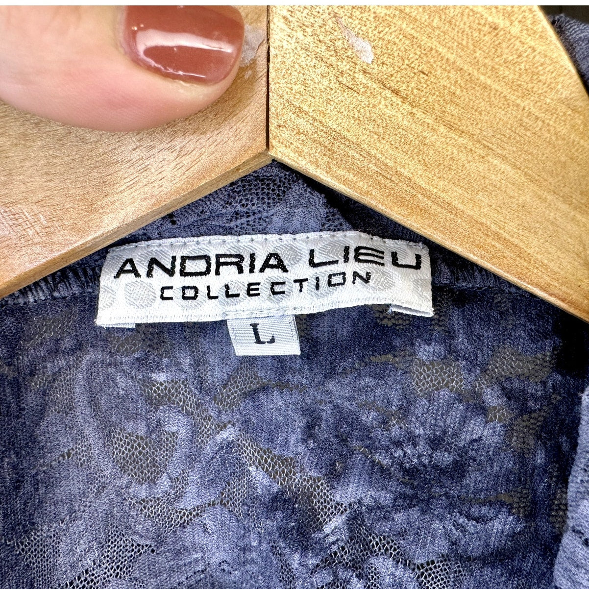 Andria Lieu Vintage Gray Lace Sheer Top L