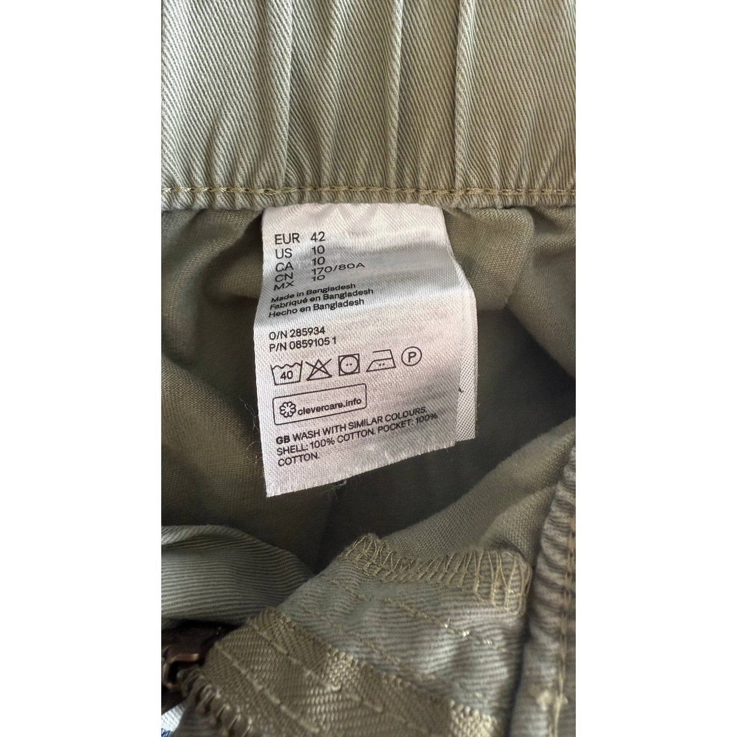 H&M Size 10 100% Cotton Army Green Paperbag Short