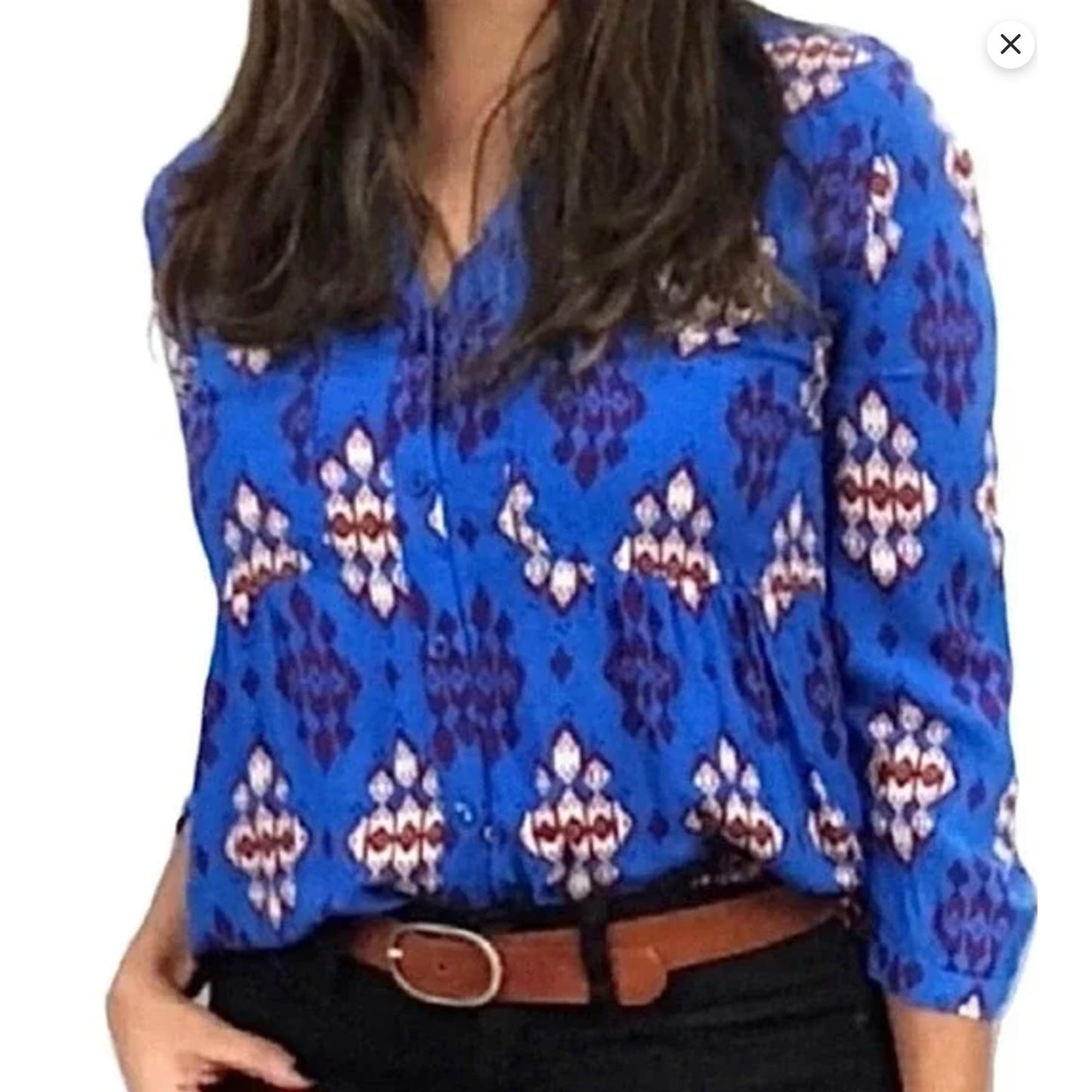 Anthropologie Maeve Blue Woodland Walk Tunic Long Sleeve