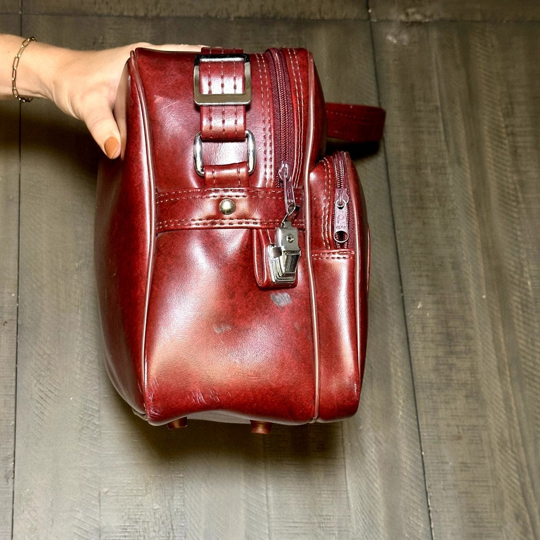 American Tourister Vintage Burgundy Leather Luggage Carry On