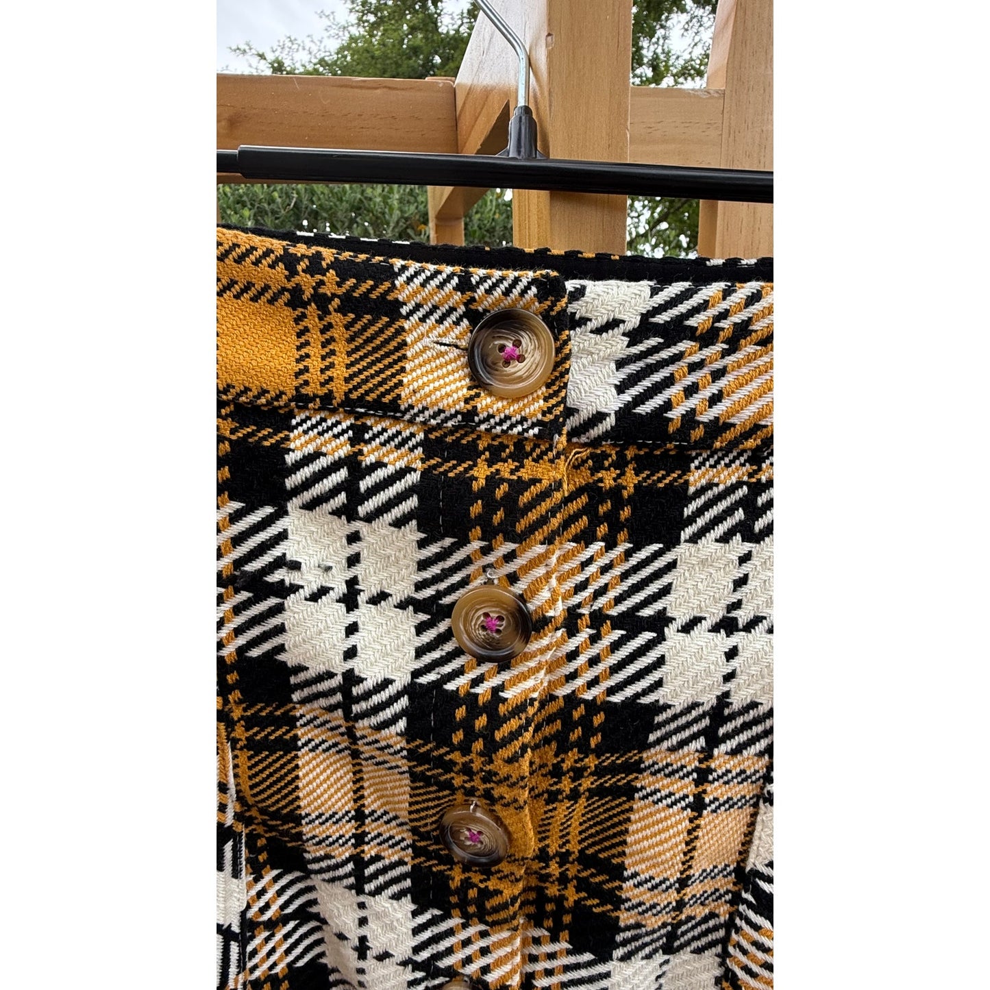 Anthropologie Maeve Size 8 Yellow Plaid Cotton Blend Mini Skirt