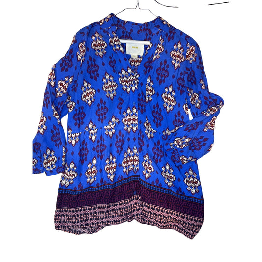 Anthropologie Maeve Blue Woodland Walk Tunic Long Sleeve