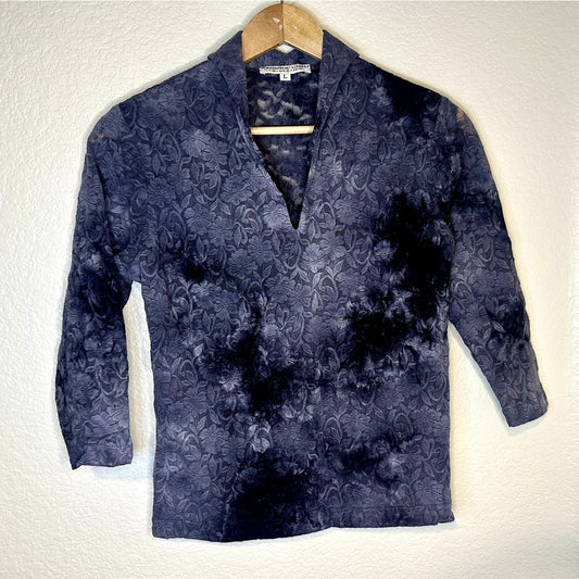 Andria Lieu Vintage Gray Lace Sheer Top L