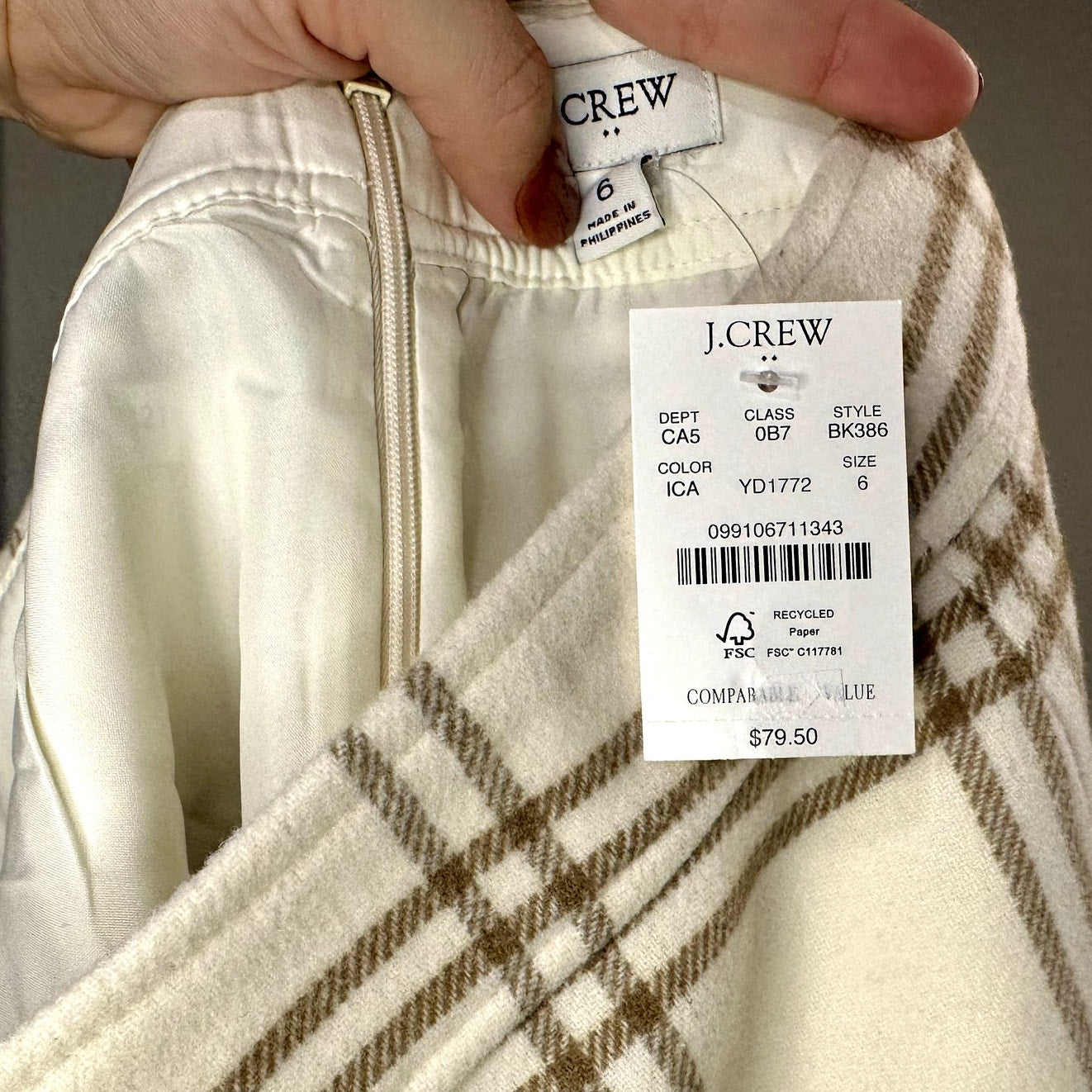 J Crew NWT Plaid Wool Blend A Line Mini Skirt Ivory Camel Tan