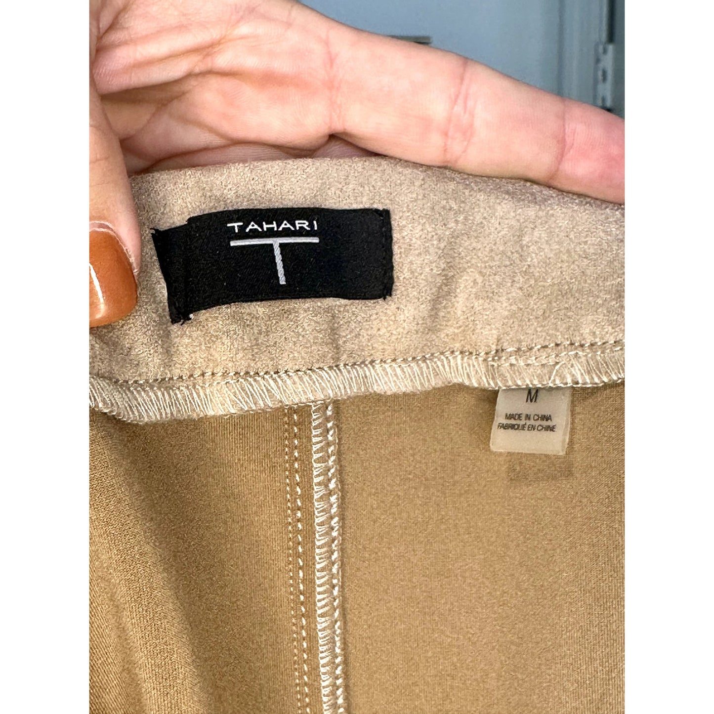 Tahari Vegan Suede Leather Midi Pencil Skirt Button