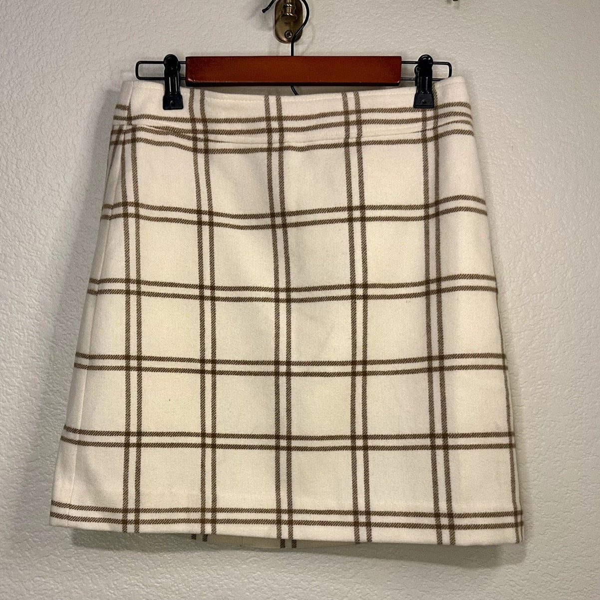 J Crew NWT Plaid Wool Blend A Line Mini Skirt Ivory Camel Tan