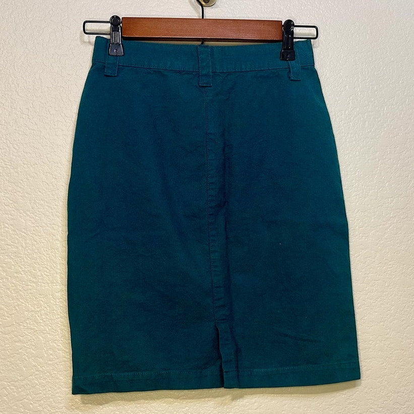 Vintage Cherokee Teal Pencil Skirt sz 5 100% Cotton USA