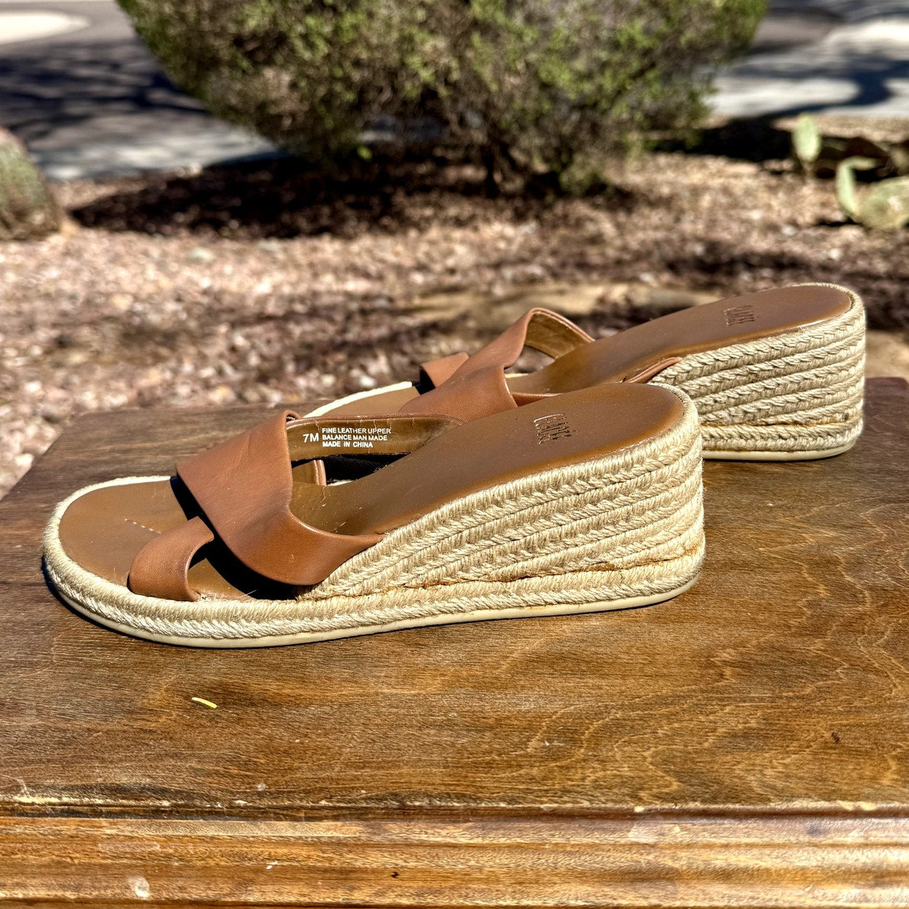 Glacee Tan Leather Espadrille Platform Slide Sandals sz 7