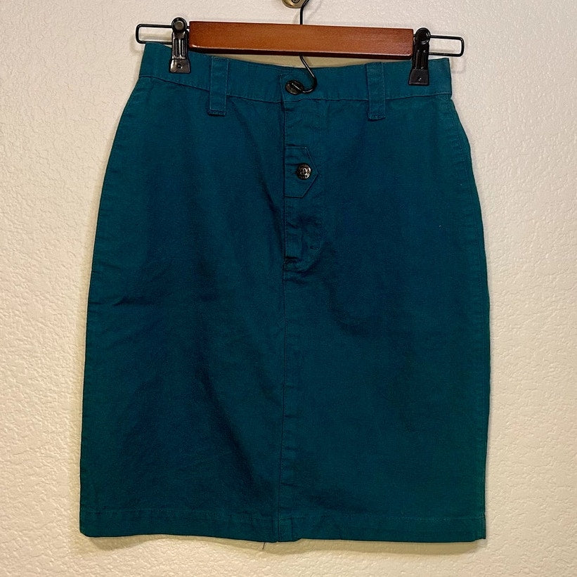 Vintage Cherokee Teal Pencil Skirt sz 5 100% Cotton USA