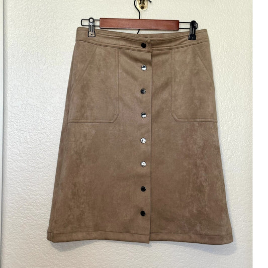 Tahari Vegan Suede Leather Midi Pencil Skirt Button