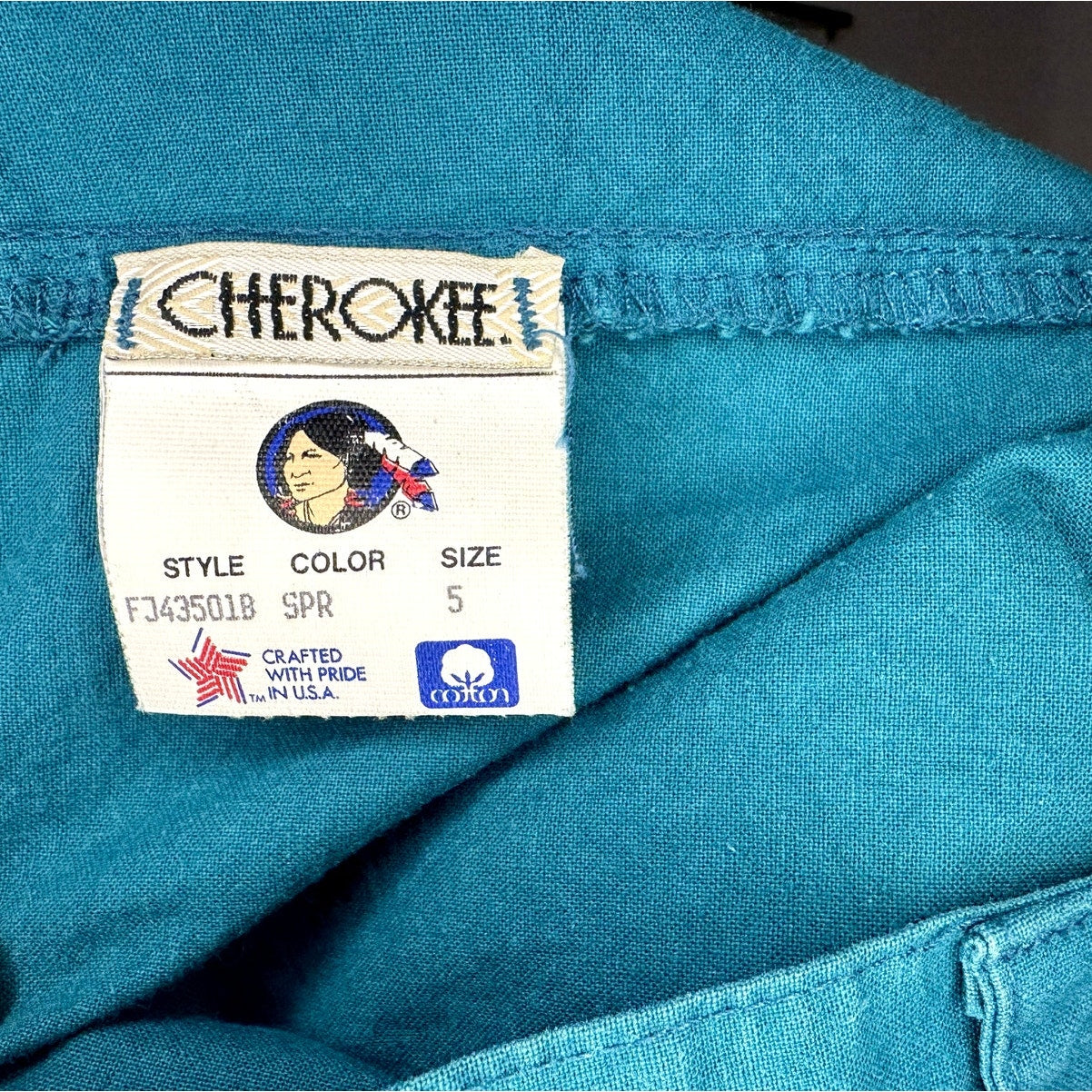 Vintage Cherokee Teal Pencil Skirt sz 5 100% Cotton USA