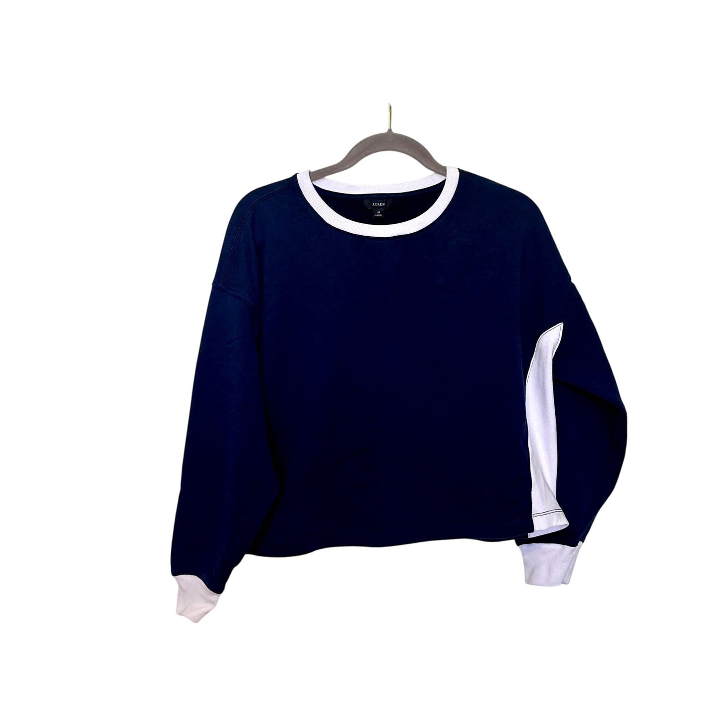 J Crew Blue University Terry Crop Boxy Sweatshirt sz M