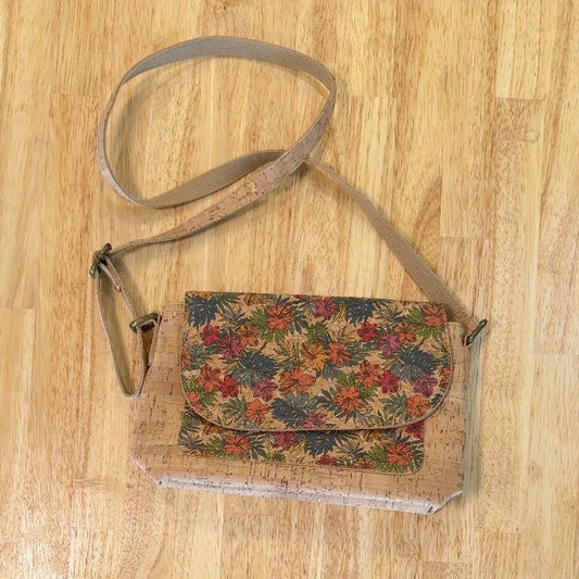 Natural Cork Shoulder Crossbody Bag Floral made in Portugal