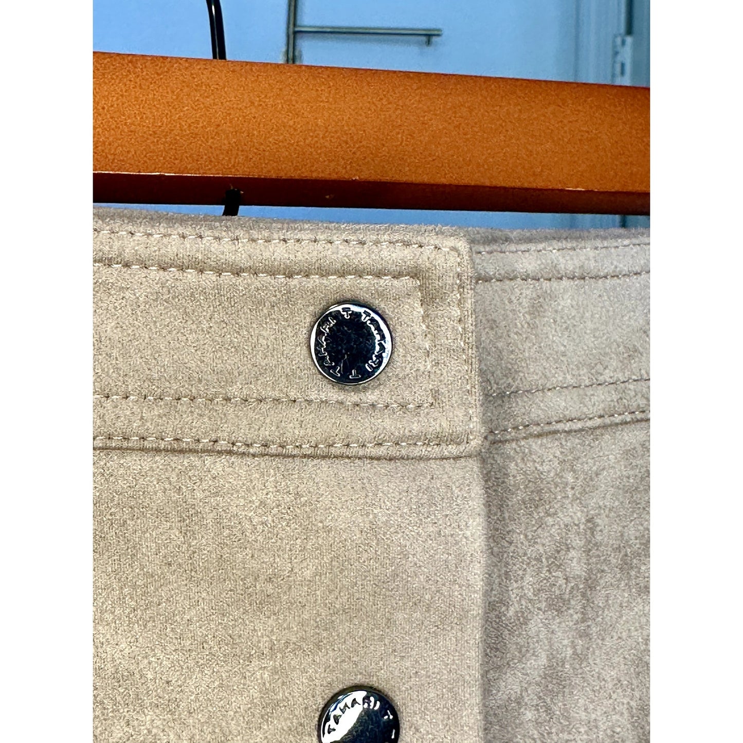 Tahari Vegan Suede Leather Midi Pencil Skirt Button