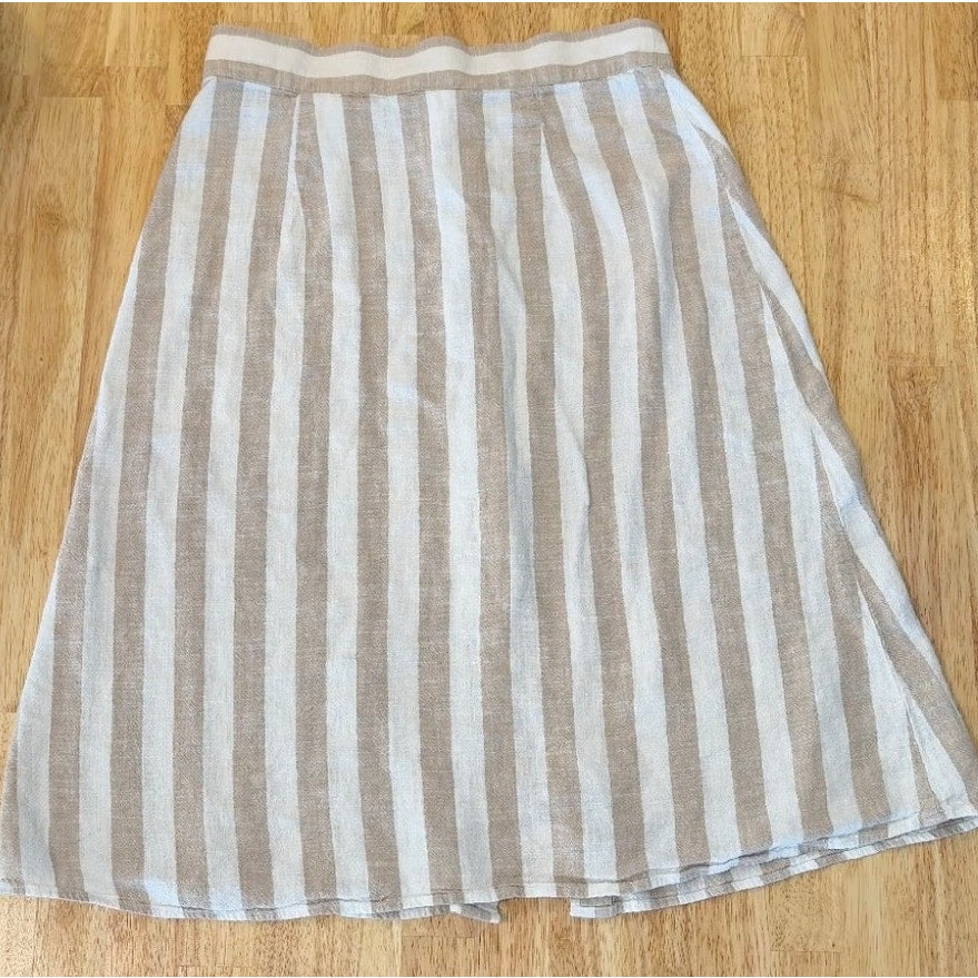 H&M Women’s Linen Blend Stripped Button Down Skirt 8