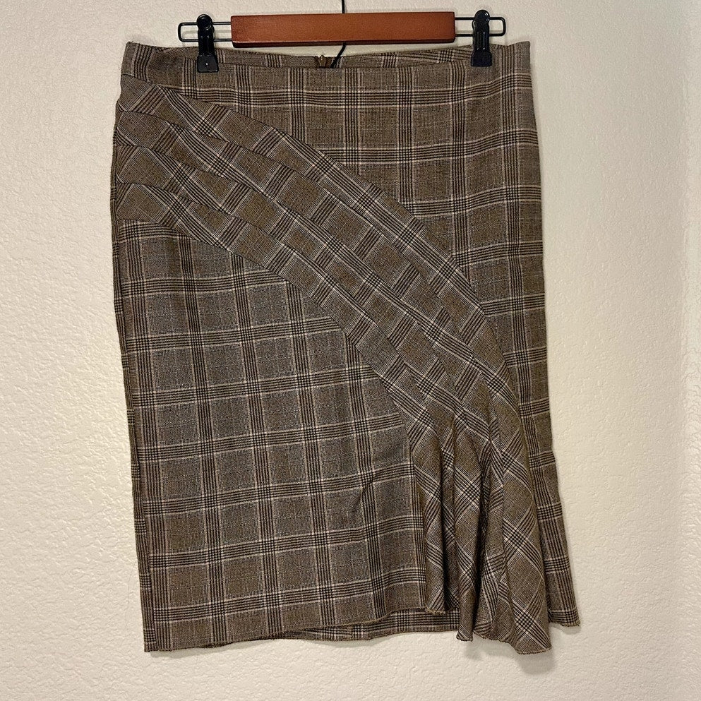 United Colors of Benetton Plaid Asymmetrical Ruffle Skirt sz 42