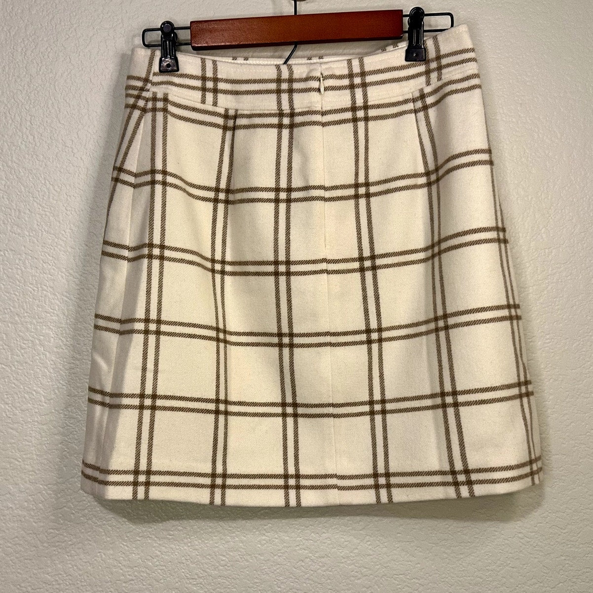 J Crew NWT Plaid Wool Blend A Line Mini Skirt Ivory Camel Tan