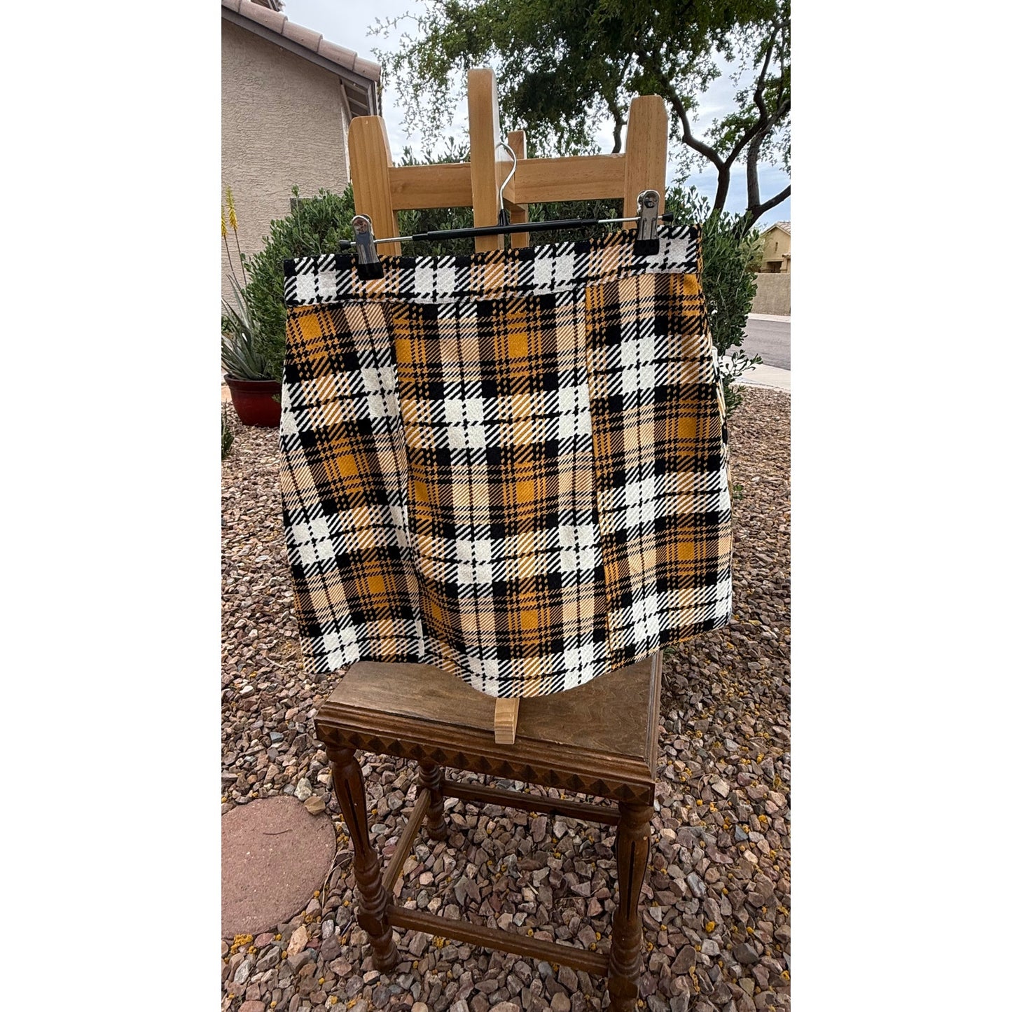 Anthropologie Maeve Size 8 Yellow Plaid Cotton Blend Mini Skirt