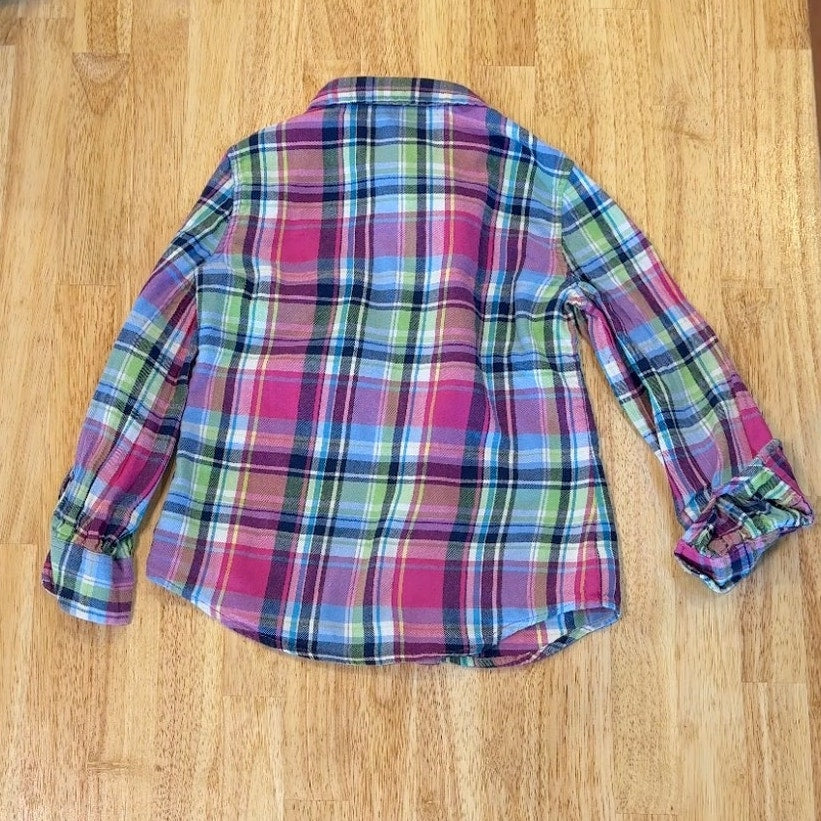 Ralph Lauren Ruffled Plaid Button Down Little Girls 6