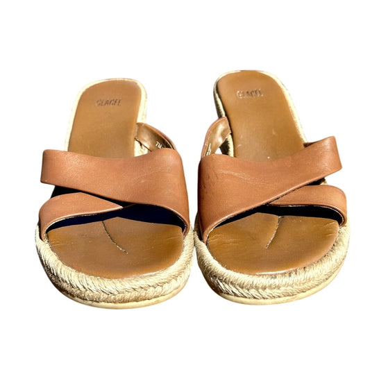 Glacee Tan Leather Espadrille Platform Slide Sandals sz 7