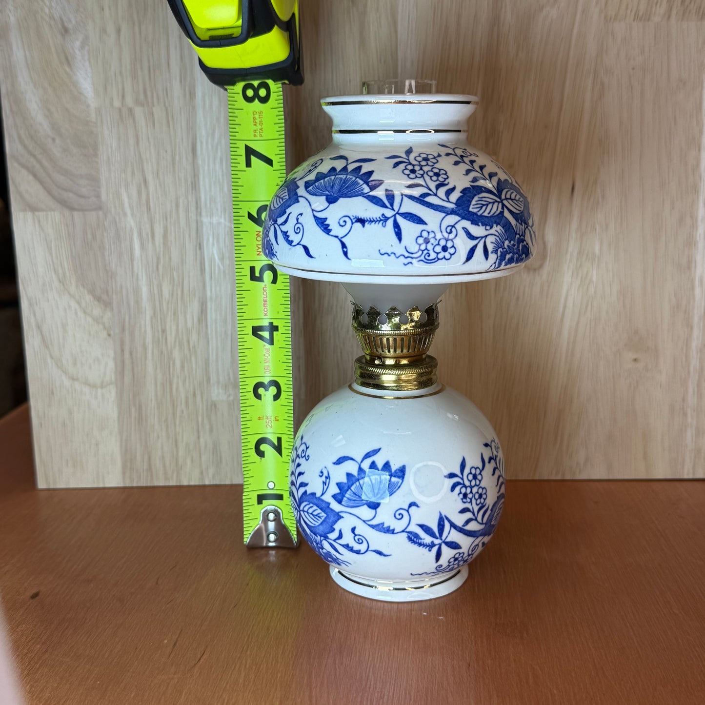 Vintage Chadwick Blue and White Floral Porcelain Miniature Oil Lamp Kerosene