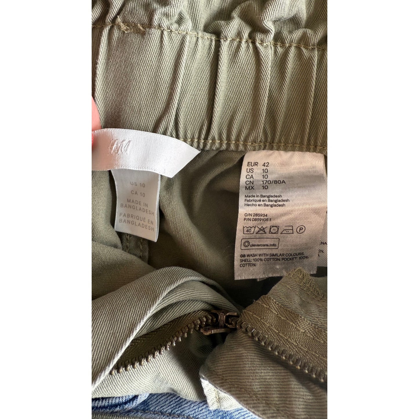 H&M Size 10 100% Cotton Army Green Paperbag Short