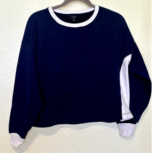 J Crew Blue University Terry Crop Boxy Sweatshirt sz M