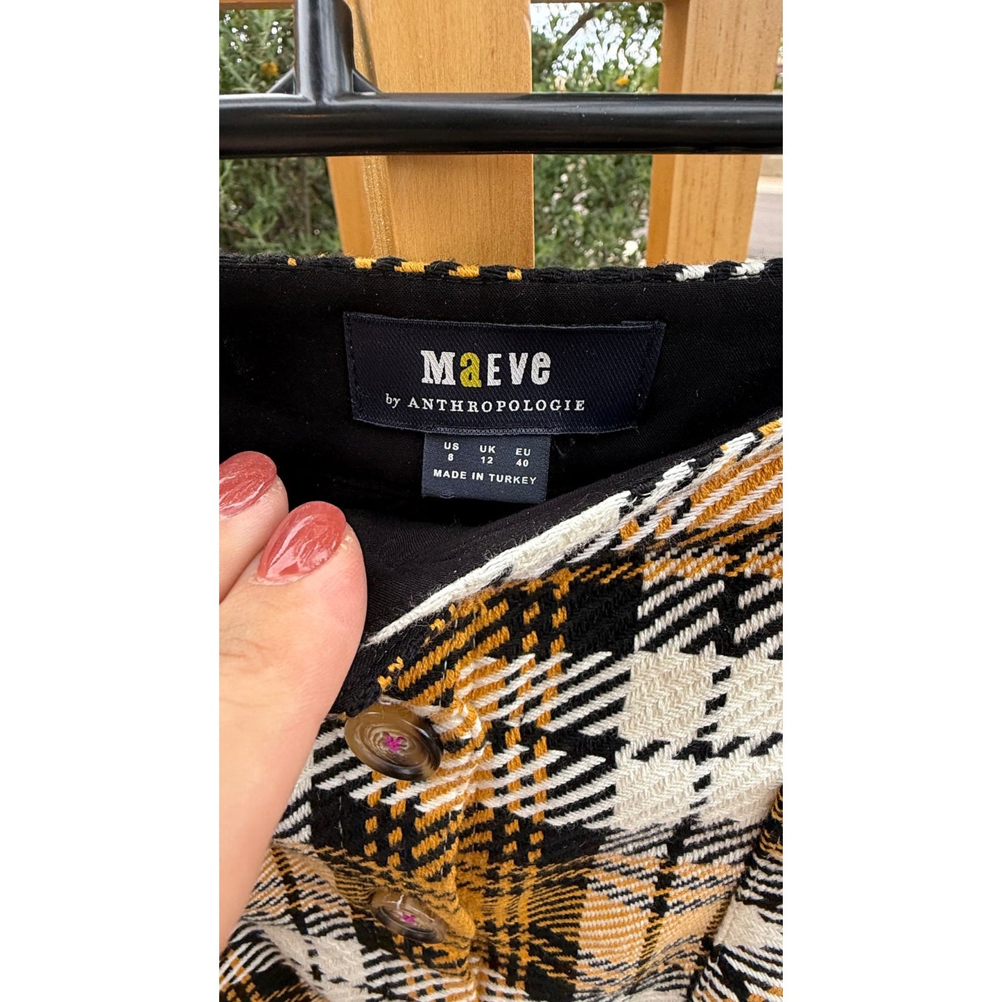 Anthropologie Maeve Size 8 Yellow Plaid Cotton Blend Mini Skirt