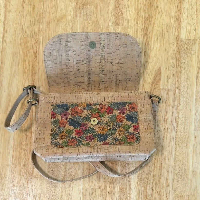 Natural Cork Shoulder Crossbody Bag Floral made in Portugal