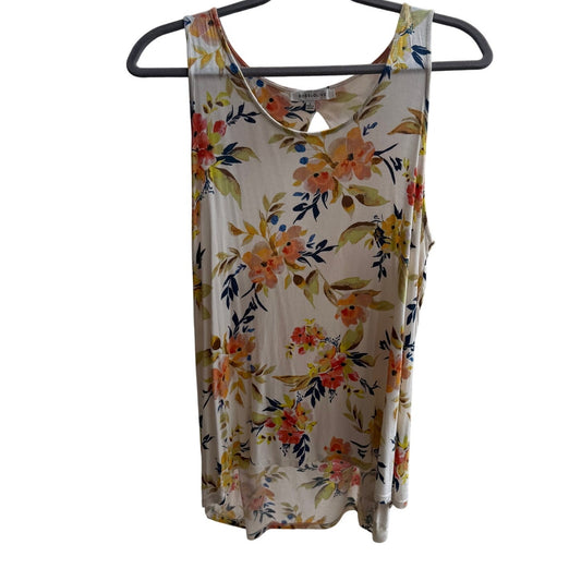 Rose and Olive Size L Floral High Low Cut Out  Tank Top