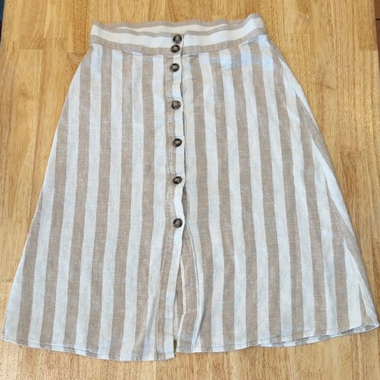 H&M Women’s Linen Blend Stripped Button Down Skirt 8