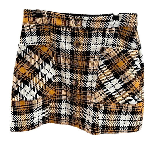 Anthropologie Maeve Size 8 Yellow Plaid Cotton Blend Mini Skirt