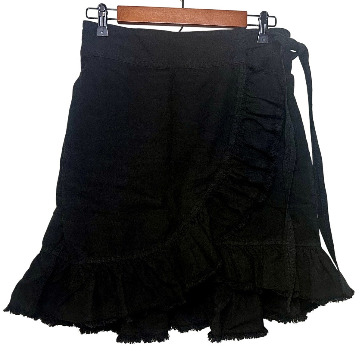 Anthropologie Pilcro Faux Wrap Ruffle Skirt sz L Black Tie